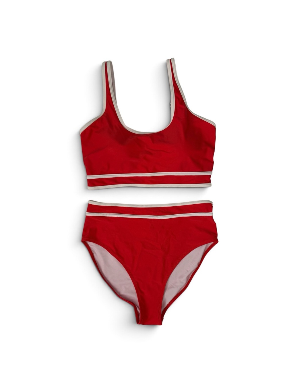 Women’s Red High-Waist Bikini Set with Contrast Trim